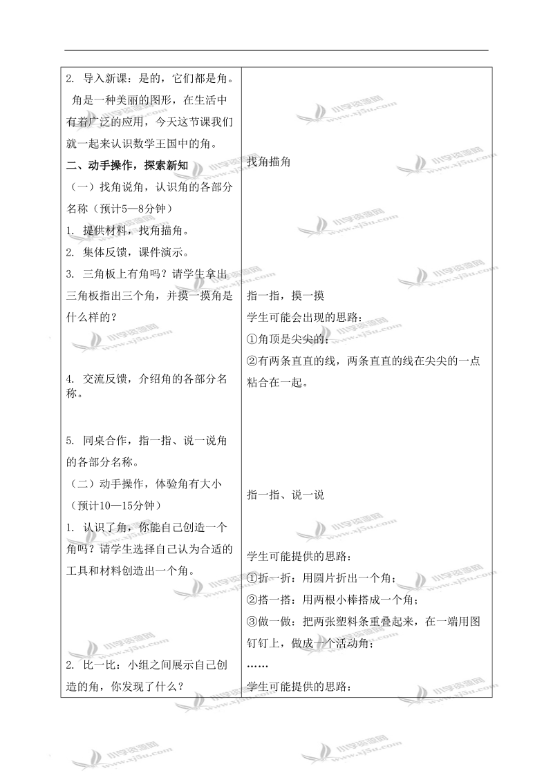 （人教新课标）二年级数学上册教案 角的初步认识 3.doc_第2页