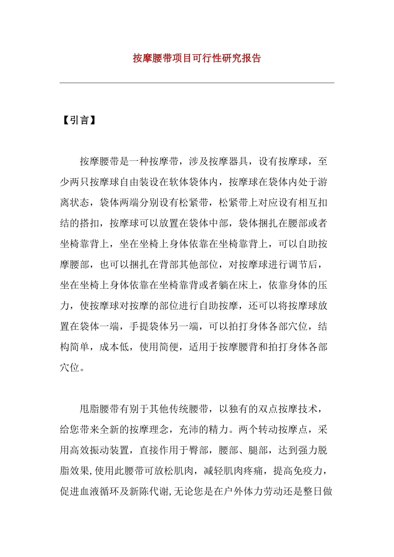 按摩腰带项目可行性研究报告.doc_第1页