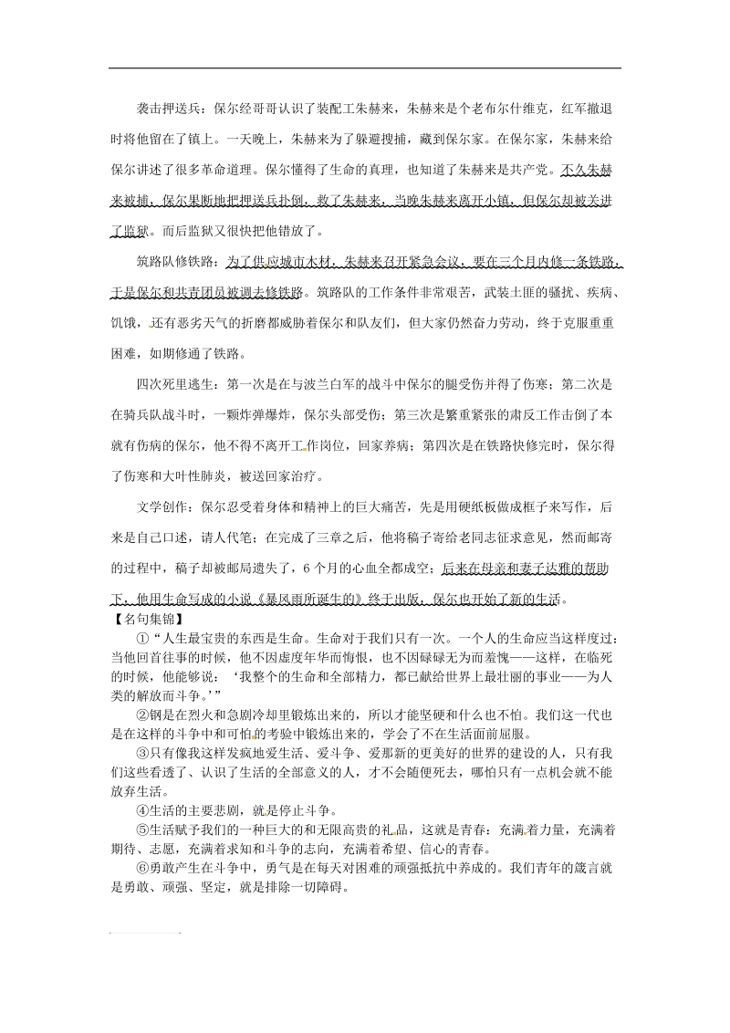 （安徽专用）2018年度中考语文专题复习三名著阅读九《钢铁是怎样炼成的》素材.doc_第2页