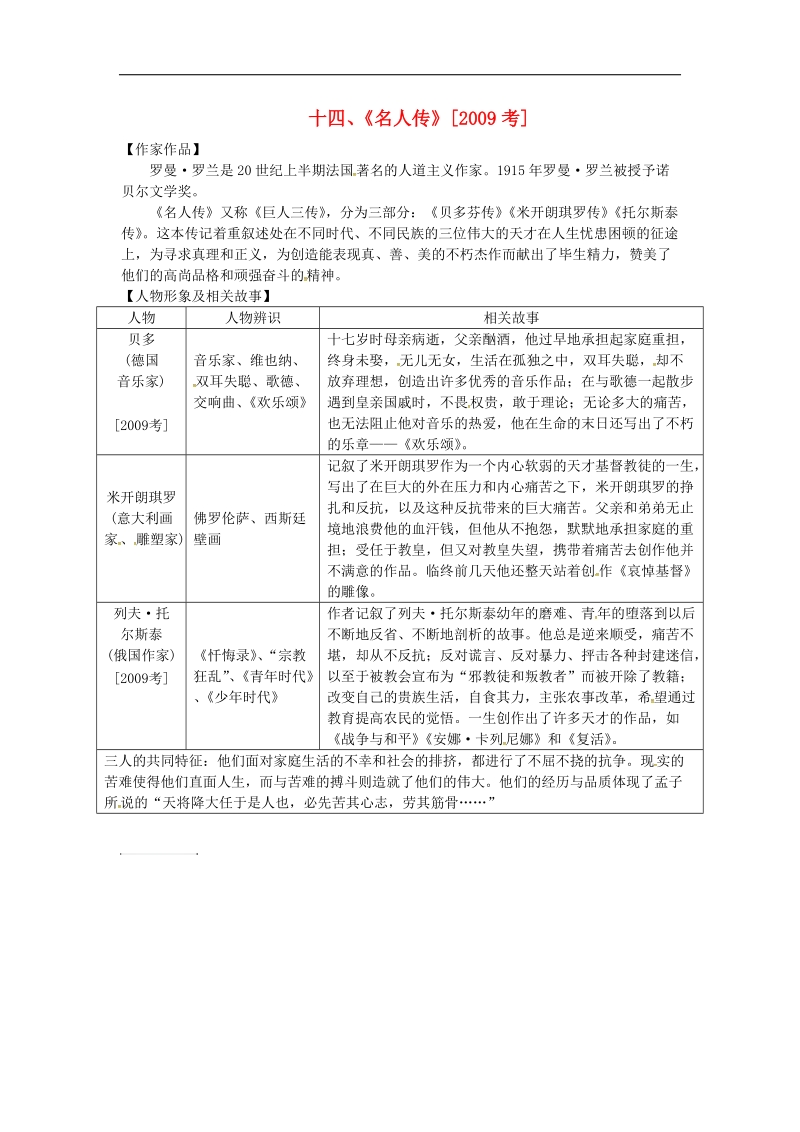 （安徽专用）2018年度中考语文专题复习三名著阅读十四《名人传》素材.doc_第1页