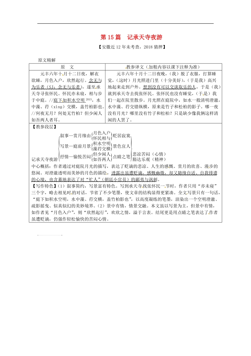 （安徽专用）2018年度中考语文专题复习四文言文阅读第15篇记承天寺夜游素材.doc_第1页