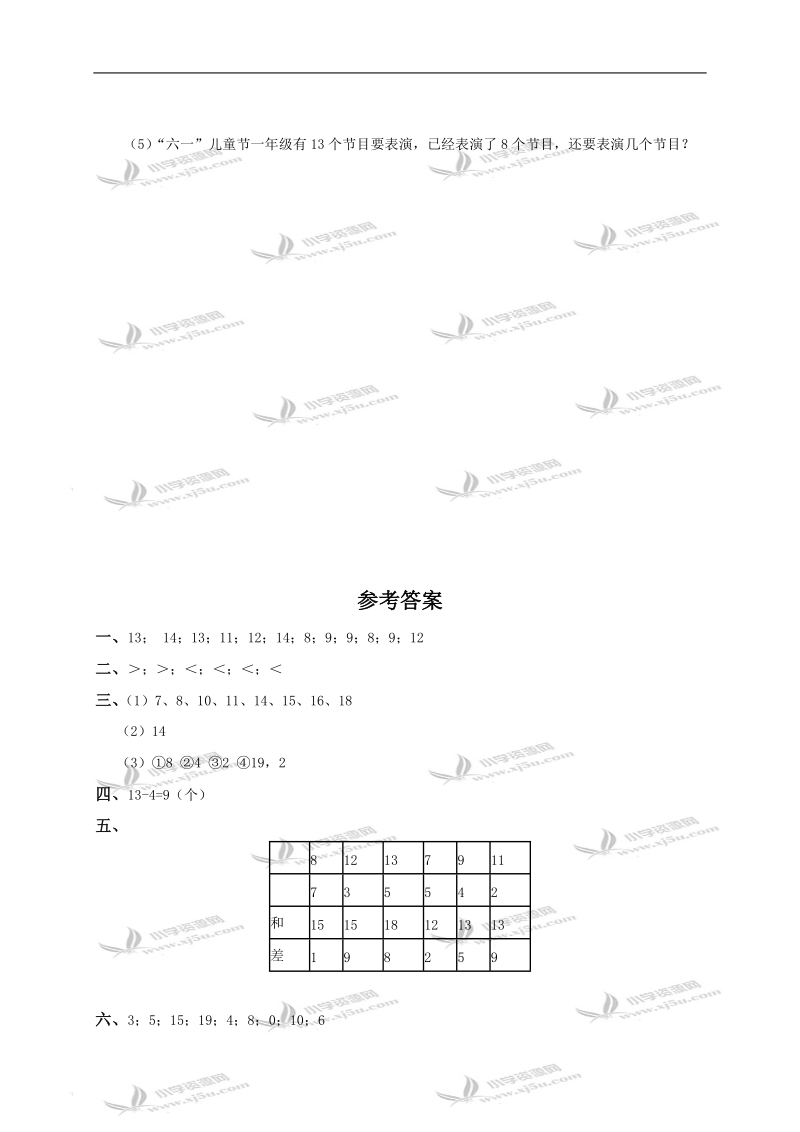 （人教版）一年级数学下册 （十几减5、4、3、2）及答案.doc_第3页