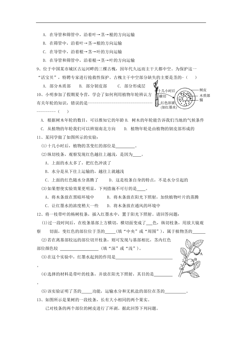 2018年八年级科学下册4.4植物的茎与物质运输练习（新版）浙教版.doc_第2页