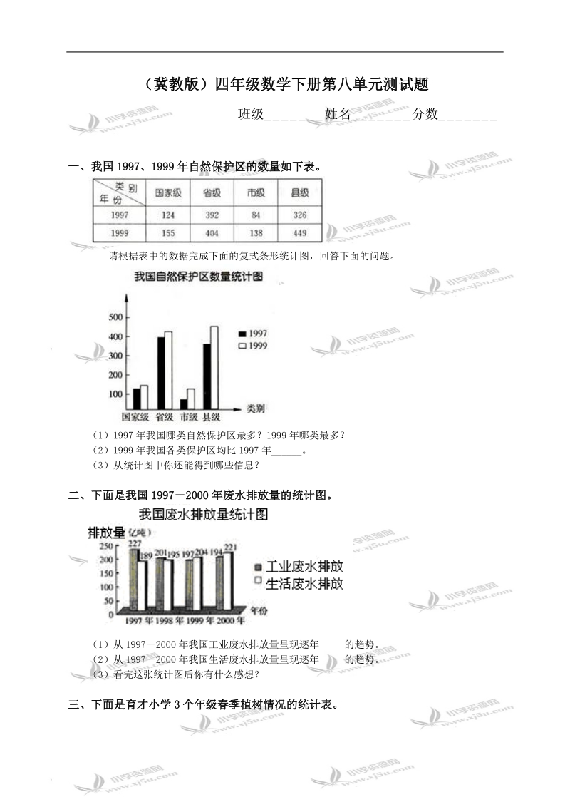 （冀教版）四年级数学下册第八单元测试题.doc_第1页