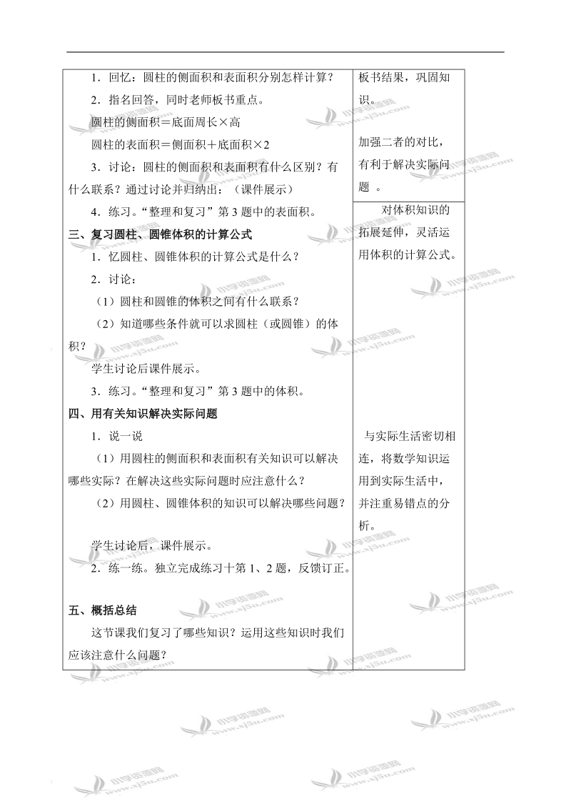 （人教版）六年级数学下册教案 圆柱、圆锥的整理和复习.doc_第2页