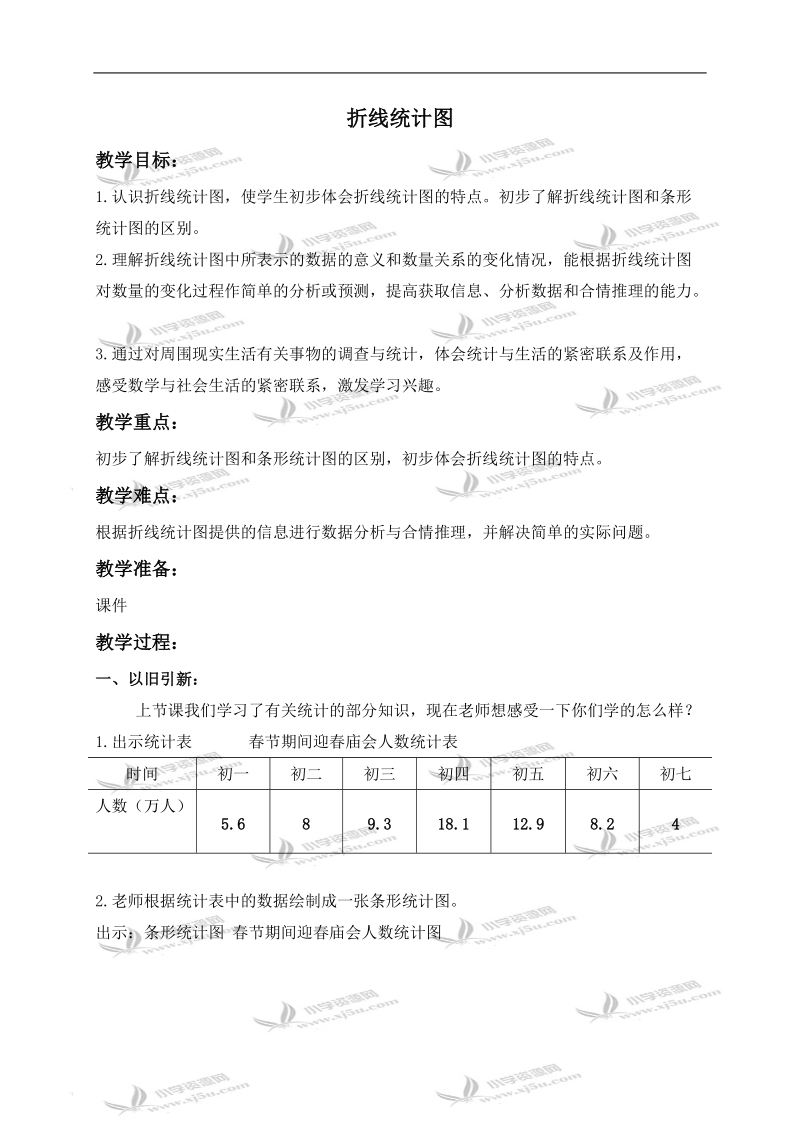 （北京版）四年级数学下册教案 折线统计图.doc_第1页