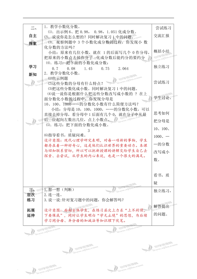 （北京版）五年级数学下册教案 分数和小数的互化.doc_第2页