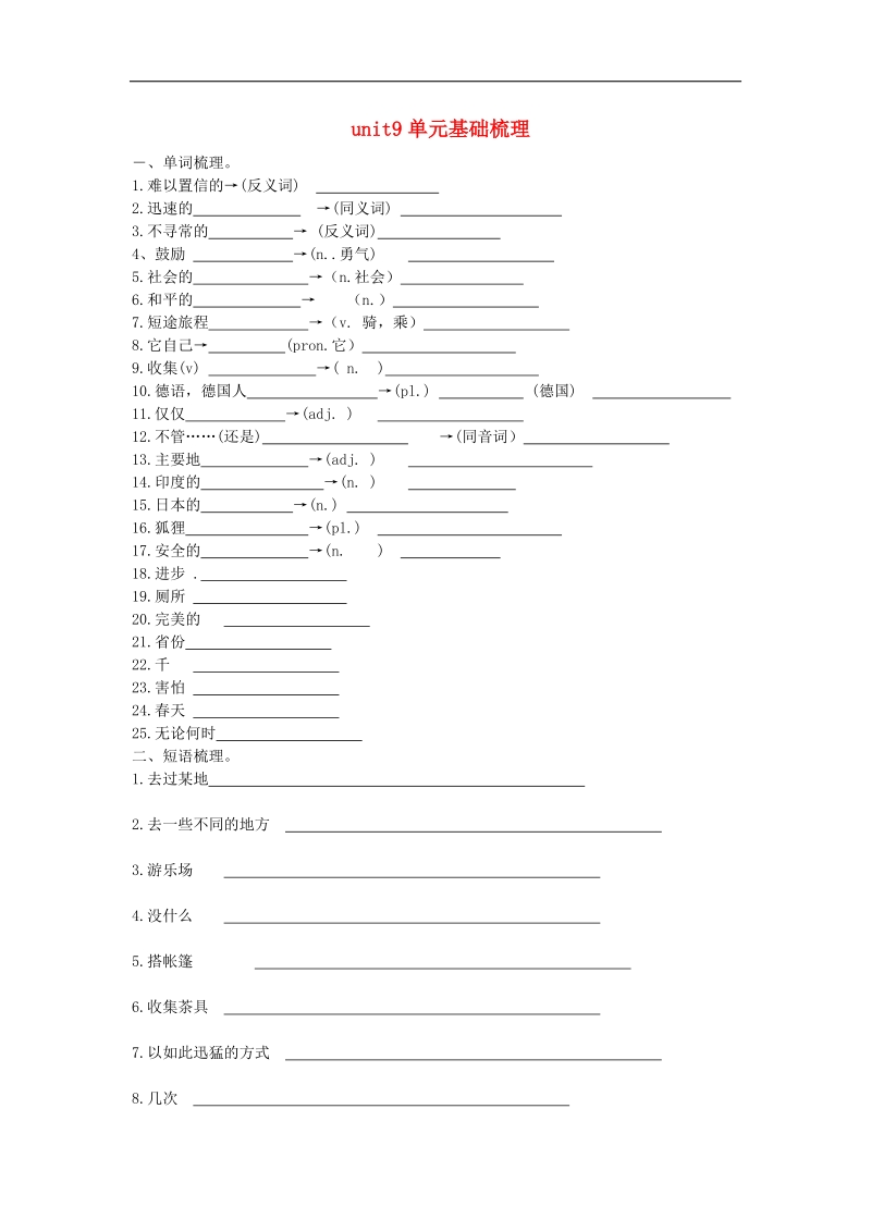 2018年八年级英语下册unit9haveyoueverbeentoamuseum基础梳理（无答案）（新版）人教新目标版.doc_第1页