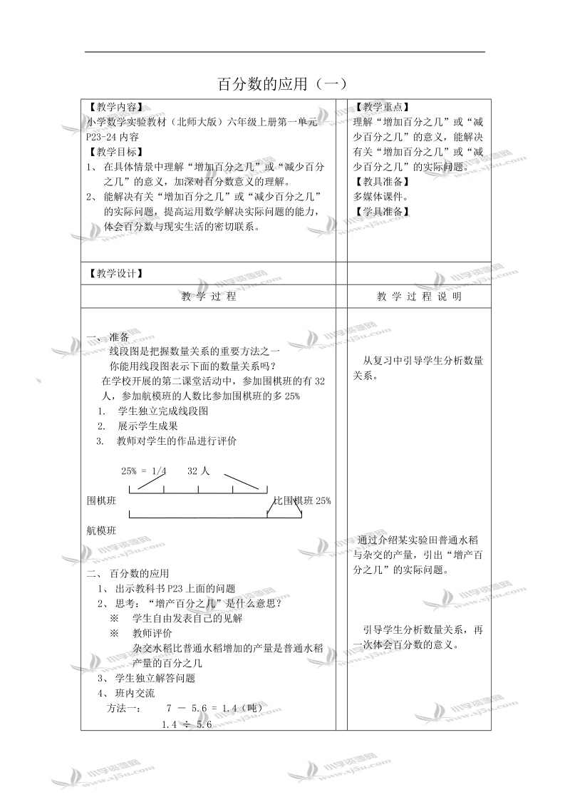 （北师大版）六年级数学教案 百分数的应用（一）.doc_第1页