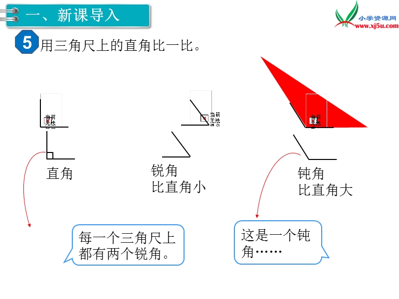 2017秋二年级数学上册课件第3单元 第3课时  认识锐角和钝角【人教新课标】.ppt_第2页