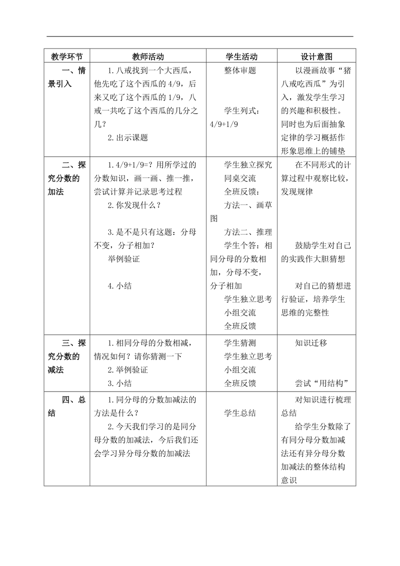 （沪教版）四年级数学上册教案 分数的加减法第一课时.doc_第2页