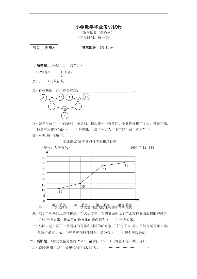 （沪教版）六年级数学下册 毕业考试试卷 2.doc_第1页