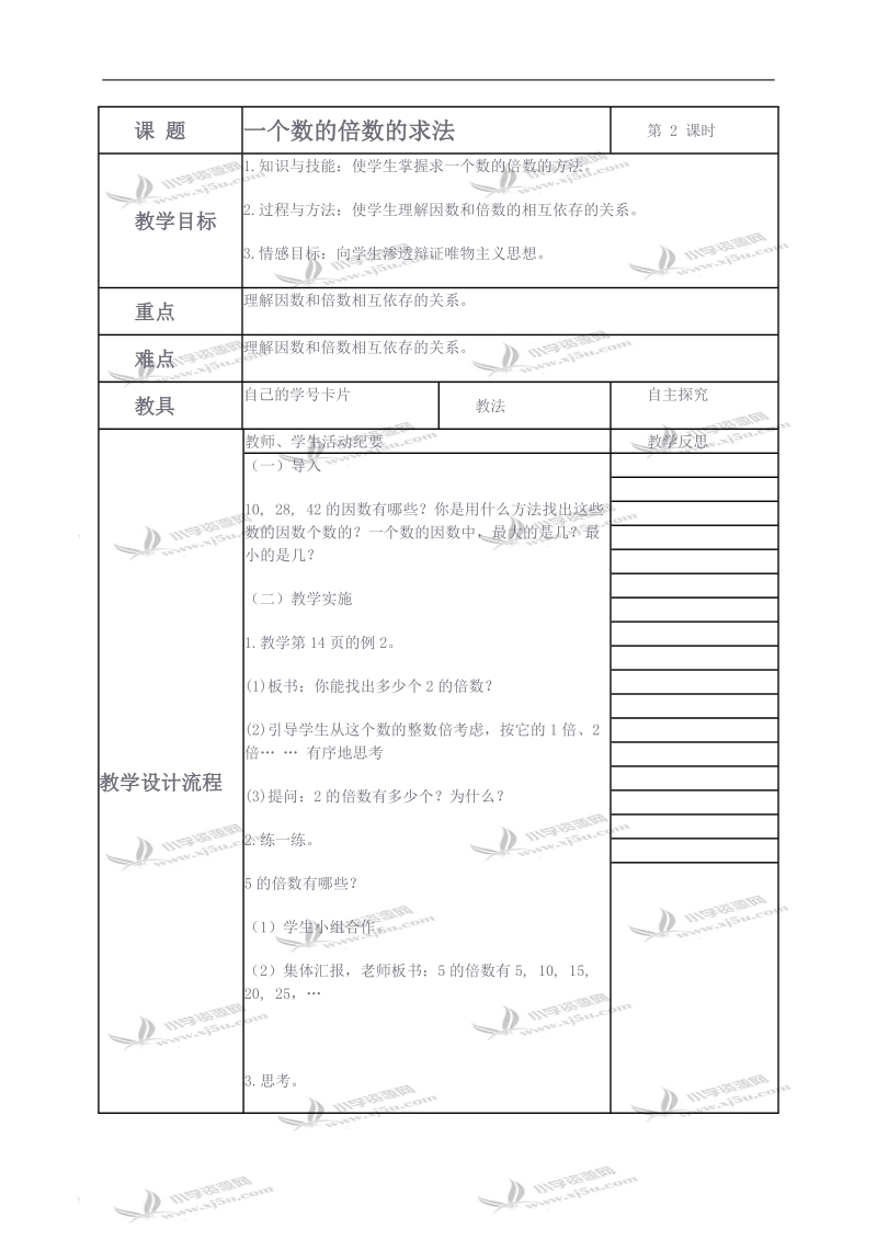 （人教新课标）五年级数学下册教案 因数和倍数8.doc_第1页