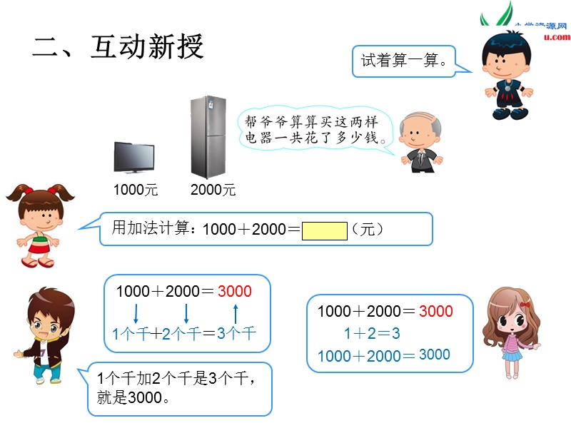 （人教版）二年级数学下册第7单元课题 7  整百、整千数加减法（1）.ppt_第3页