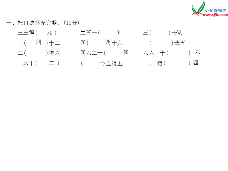 小学（苏教版）二年级上册数学作业课件 单元测试3.ppt_第2页