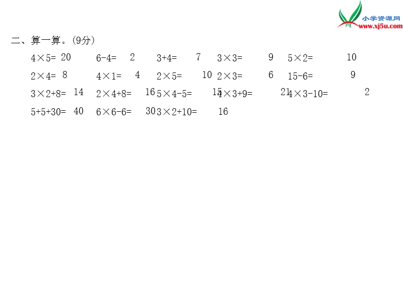 小学（苏教版）二年级上册数学作业课件 单元测试3.ppt_第3页