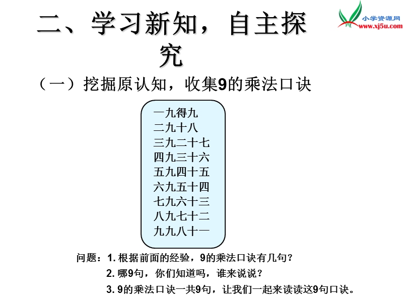 （人教新课标）二年级数学上册 6.4 9的乘法口诀（9的乘法口诀）课件.ppt_第3页