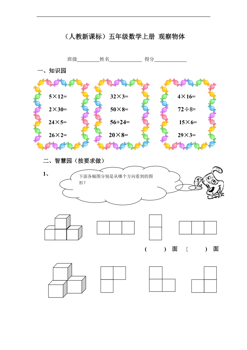 （人教新课标）五年级数学上册 观察物体.doc_第1页