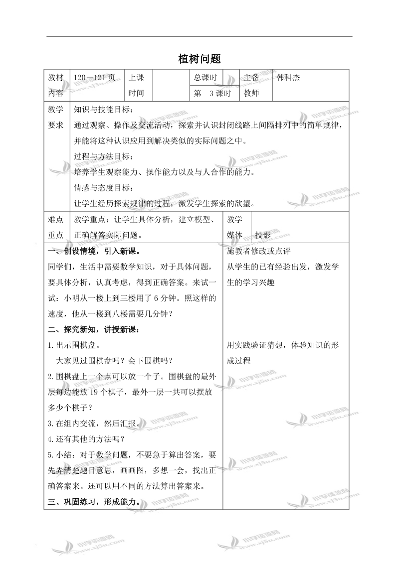 （人教新课标）四年级数学下册教案 植树问题 5.doc_第1页