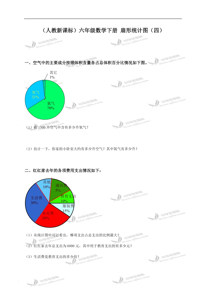 （人教新课标）六年级数学下册 扇形统计图（一）.doc_第1页