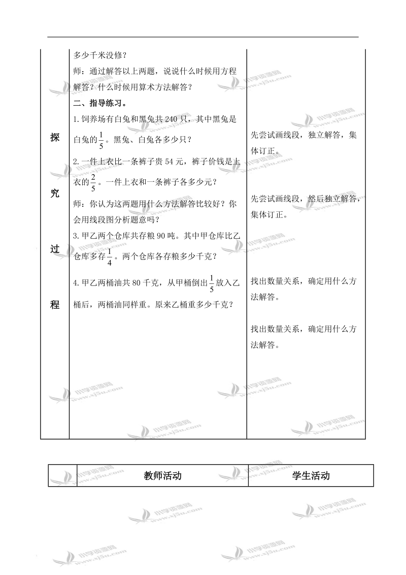 （青岛版）六年级数学上册教案 稍复杂的分数乘除法应用题对比练习 2.doc_第2页