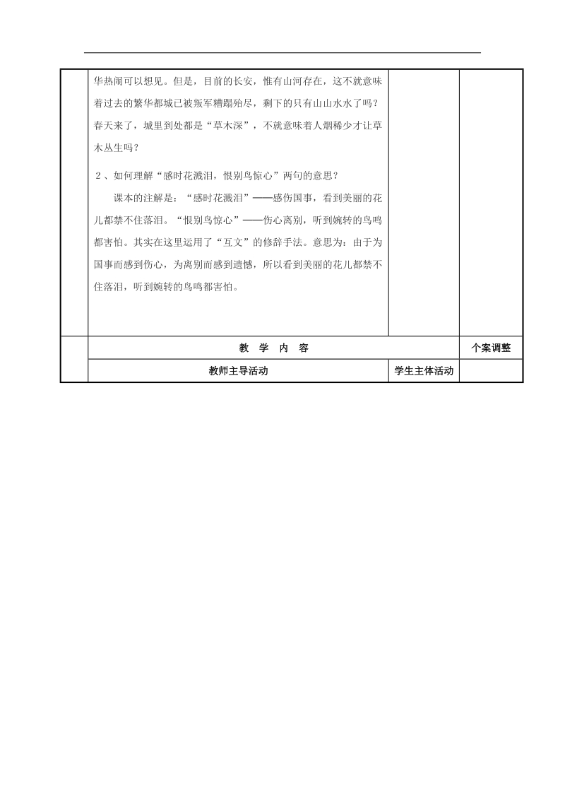 [新人教版]江苏省新沂市第二中学语文2018年八年级上册25课 杜甫诗三首----春望教案.doc_第2页