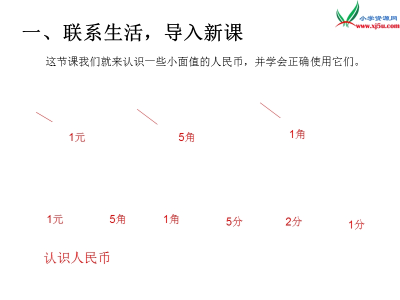 2017年（人教版）一年级数学下册第5单元第1课时  认识人民币（1）.ppt_第2页