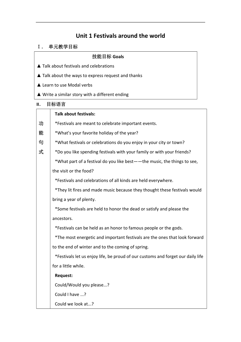 四川省2016年高一英语人教版必修3《unit 1 festivals around the world》教案：the first period speaking.doc_第1页