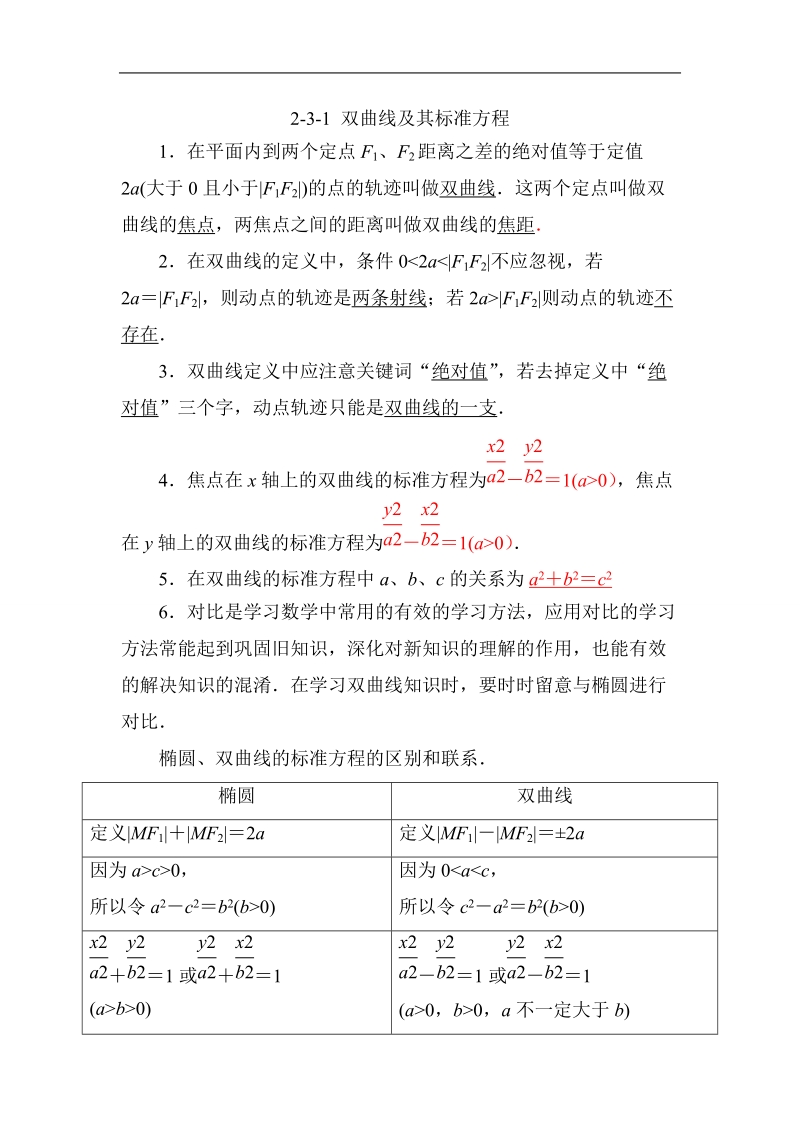 山东省济宁市学而优高二数学（新课标人教版）选修2-1第二章知识点总结：《2.3.1 双曲线及其标准方程》（教师版）.doc_第1页