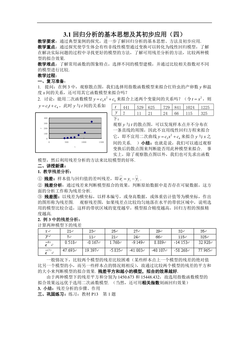 《回归分析的基本思想及其初步应用》教案1（新人教a版选修2-3）.doc_第1页