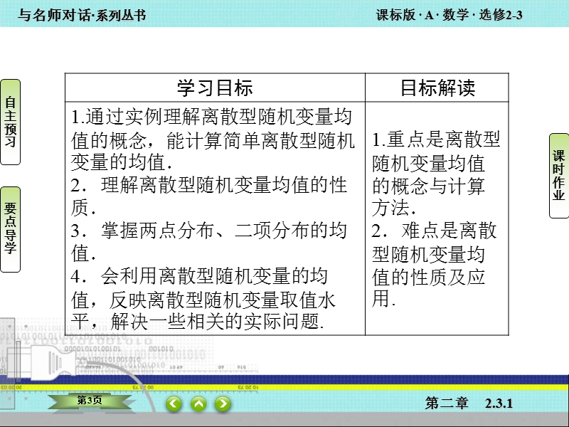 【与名师对话】高中数学人教版a版选修2-3课件：2.3.1 离散型随机变量的均值.ppt_第3页