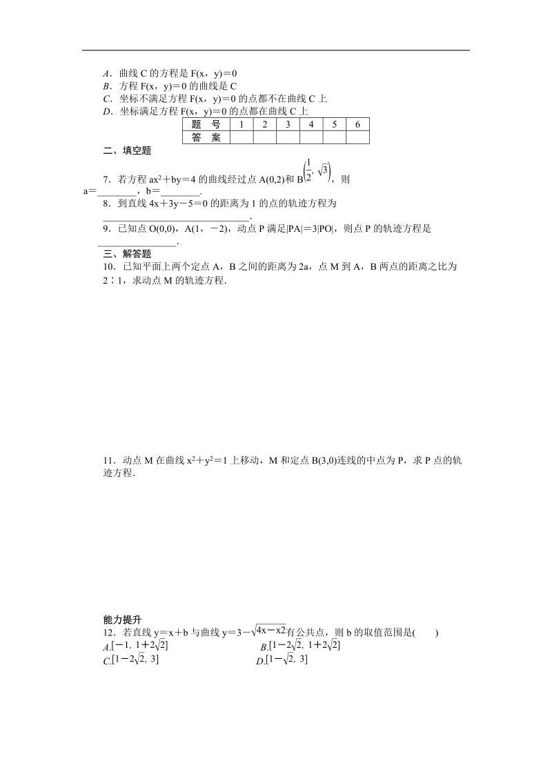 【创新设计-课堂讲义】高中数学（人教a版选修2-1）同步练习：2.1 曲线与方程.doc_第2页