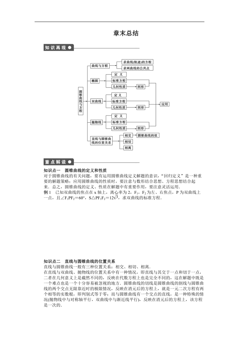 【步步高学案导学设计】高中数学（人教a版，选修2-1）课时作业：第二章　圆锥曲线与方程 章末总结 word版含答案.doc_第1页