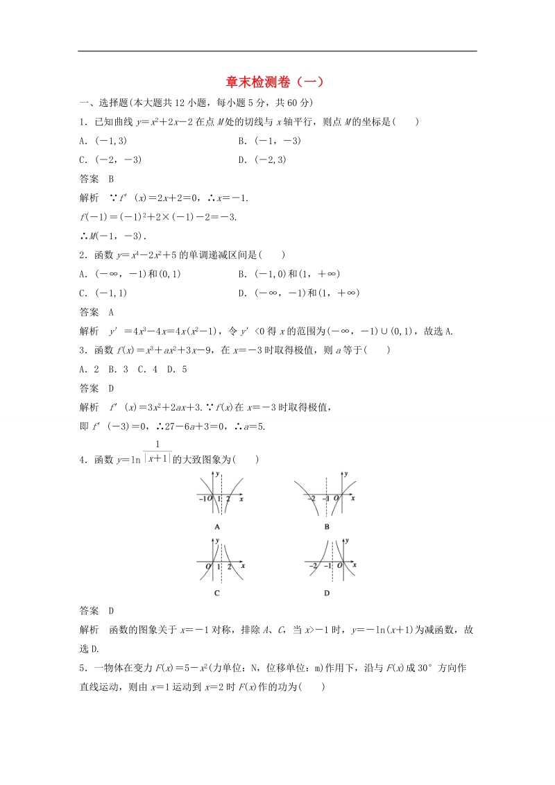 【创新设计】高中数学新人教a版选修2-2课时作业：第一章 导数及其应用章末检测卷 word版含解析.doc_第1页