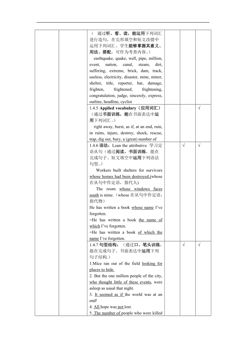 湖北省黄冈市某重点中学人教新课标英语book1 unit four earthquake单元教学细目与单元检测.doc_第2页