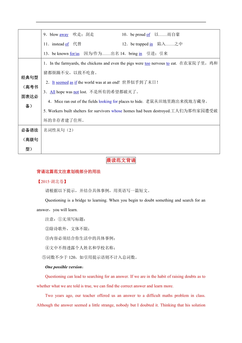 2016年高一英语必修1讲练测：1.4《earthquakes》（讲）（解析版）（新人教版）.doc_第2页