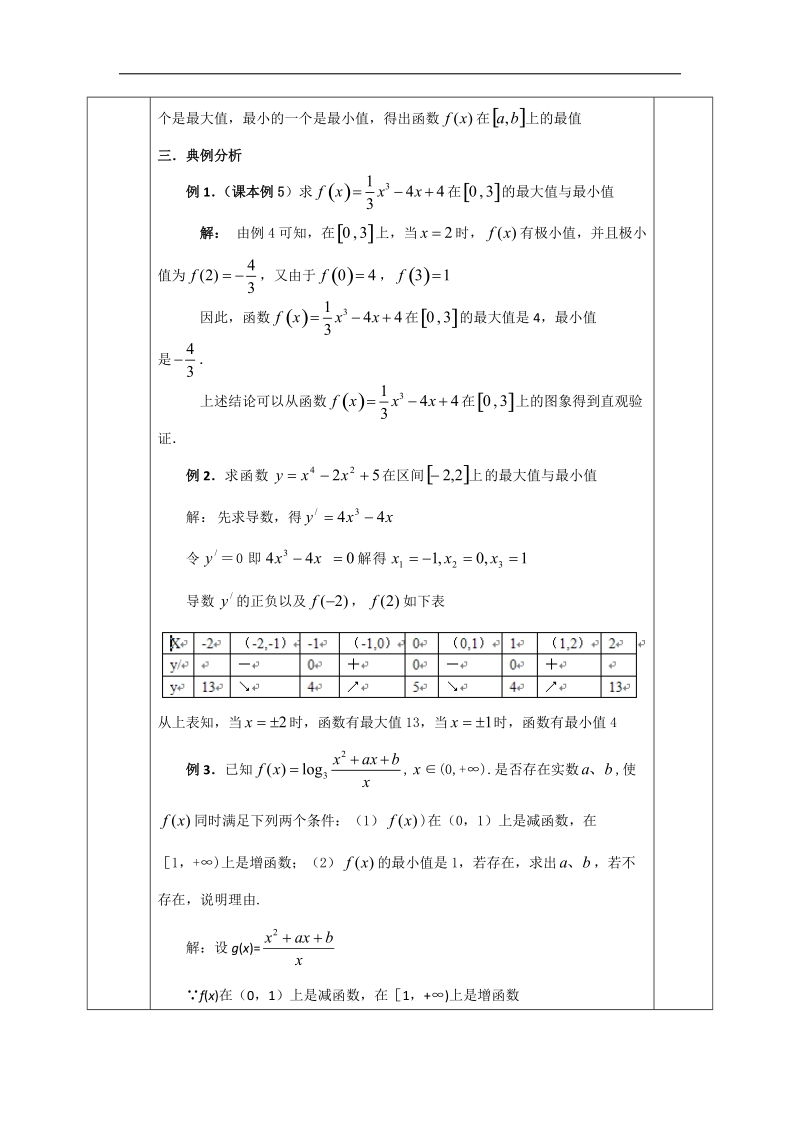 安徽省2017年人教版高中数学选修1-1教案：3.3.3函数的最大（小）值与导数.doc_第3页