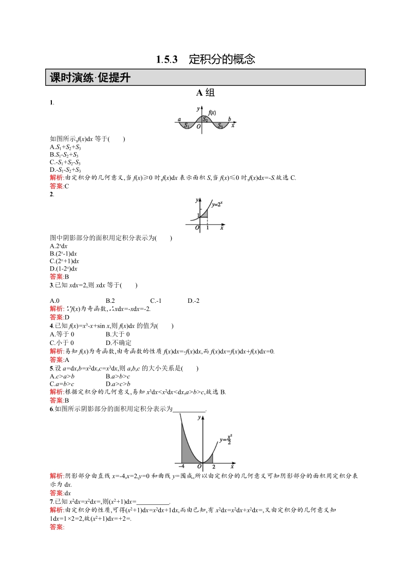 【高中同步测控 优化设计】高中数学人教a版选修2-2练习：1.5.3　定积分的概念.doc_第1页