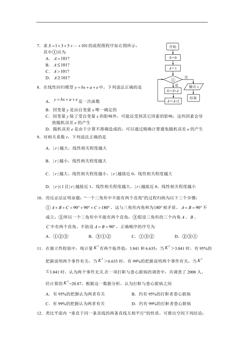 高中数学选修1-2试题及答案(打印).doc_第2页