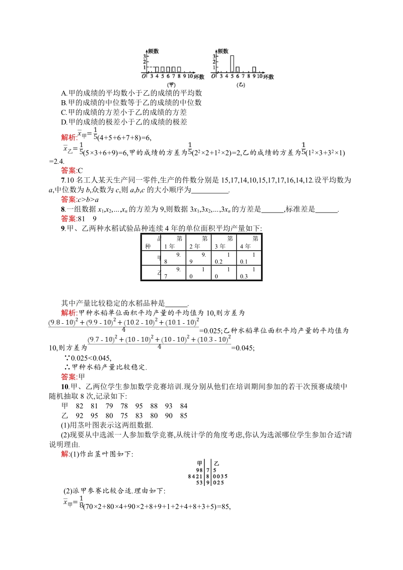 【同步测控】高一数学人教b版必修3课后作业：2.2.2 用样本的数字特征估计总体的数字特征 .doc_第2页