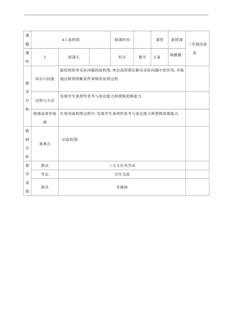 甘肃省宁县第五中学人教版高中数学选修1-2：4.1流程图 教案.doc_第1页