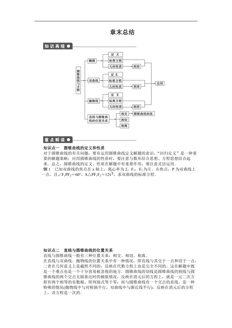 苏教版数学选修1-1全套备课精选单元测试：第2章　圆锥曲线与方程 章末总结.doc_第1页