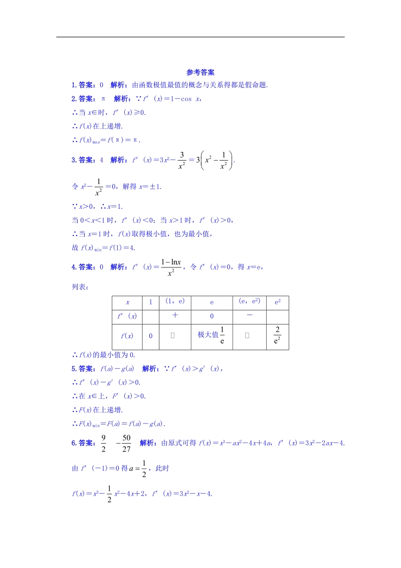 苏教版高中数学选修1-1同步课堂精练：3.3.3　最大值与最小值 word版含答案.doc_第2页