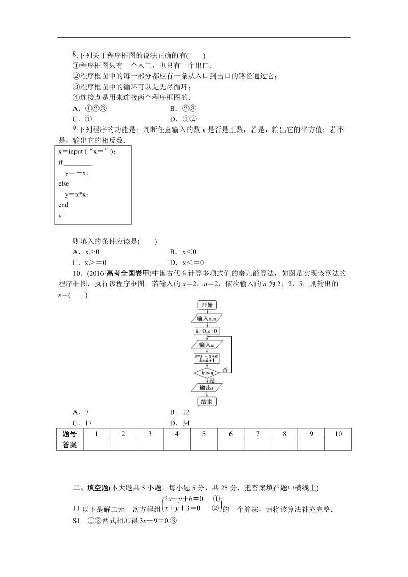 优化方案·高中同步测试卷·人教b数学必修3：高中同步测试卷（一） word版含答案.doc_第2页