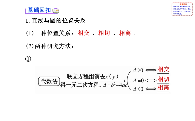 【全程复习方略】年人教a版数学文（广东用）配套课件：8.4直线与圆、圆与圆的位置关系.ppt_第3页