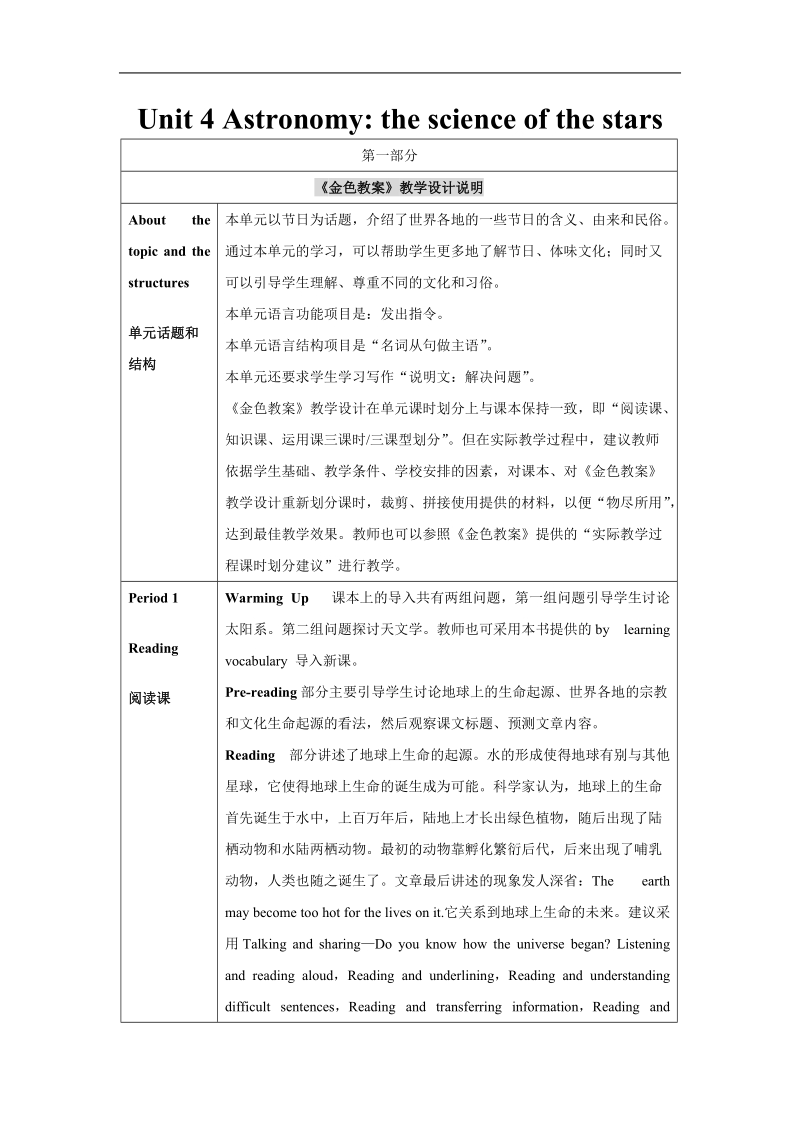 湖北省汉川四中高一英语：unit 4《the science of the stars》教案（2）.doc_第1页