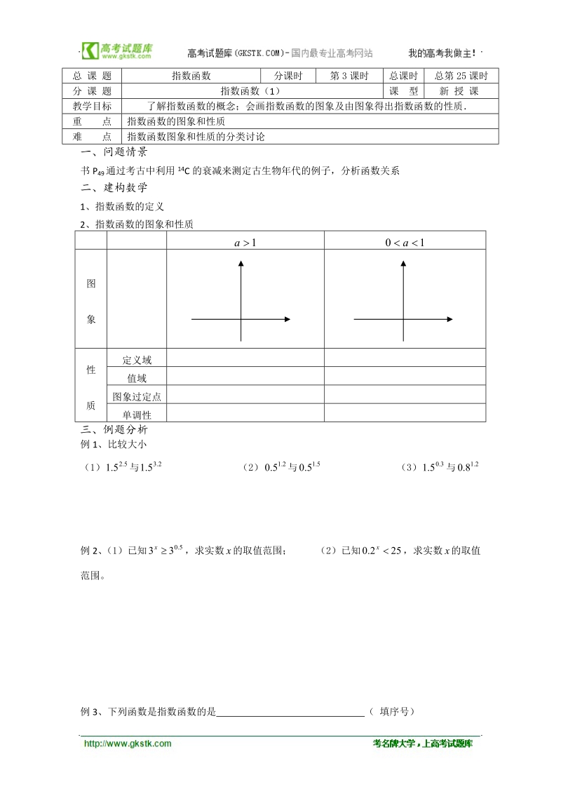 江苏省溧水县第二高级中学数学教学案必修1：第25课时（指数函数（1））（苏教版）.doc_第1页