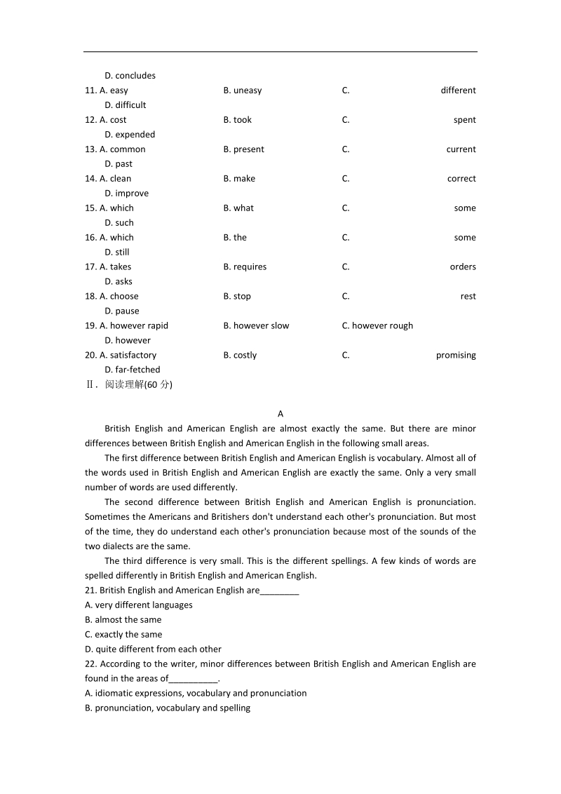 高一英语（人教版）经典作业：unit 2 english around the world（8）.doc_第2页