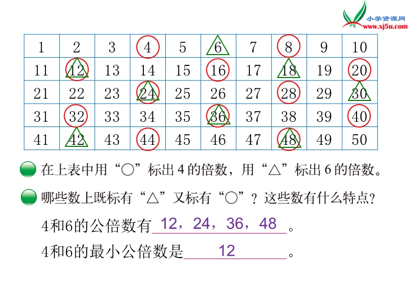 （北师大版）五年级数学第5单元 第8课时 找最小公倍数.ppt_第2页