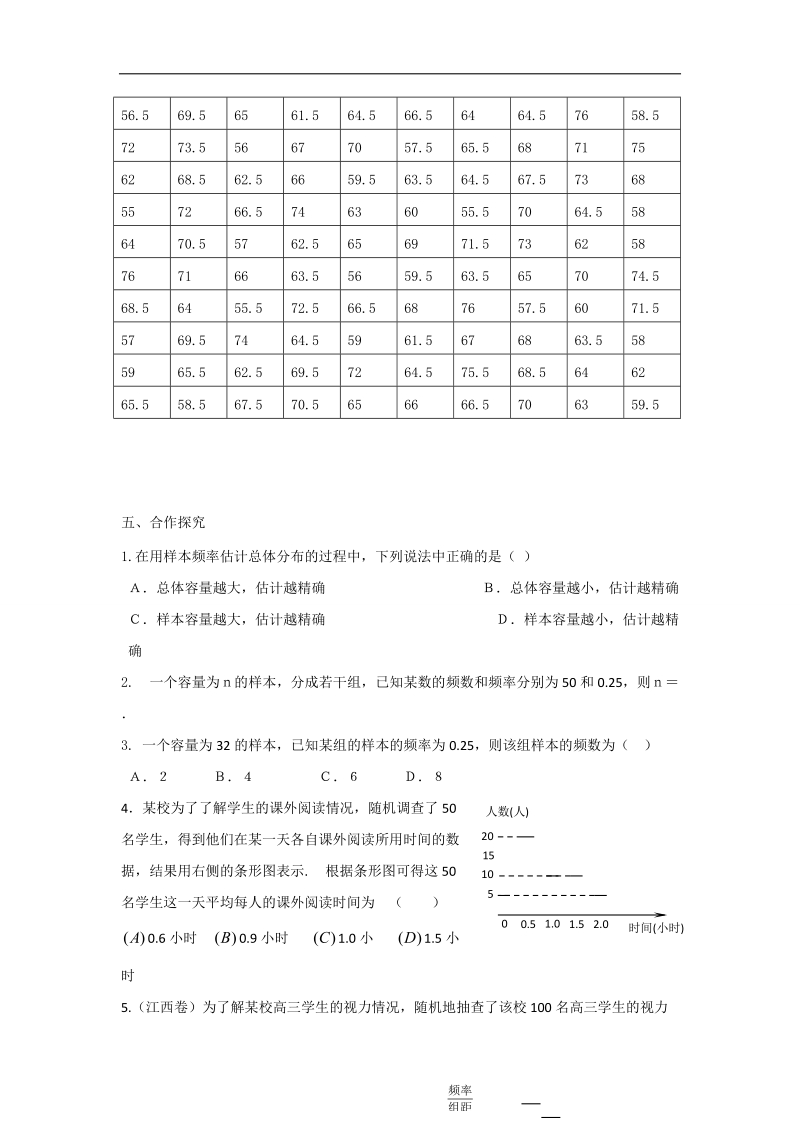 2016年高中数学人教b版必修3学案：2.2.1用样本的频率分布估计总体的分布 word版缺答案.doc_第2页